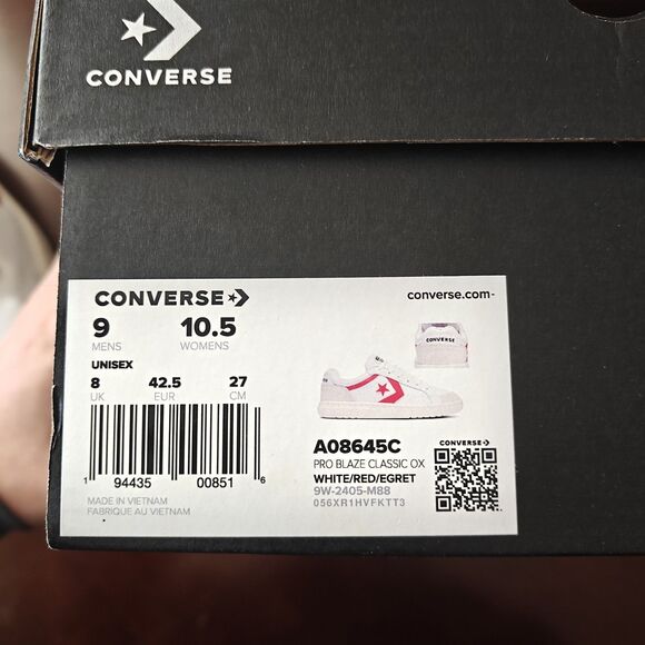 M9/W10.5 Converse Pro Blaze Classic Ox A08645C White Red Egret - Picture 7 of 8